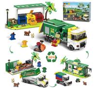HiWEEGO City Garbage Truck Building Set, 3-in-1 811PCS Recycling Station Building Block Vehicle Toy with 3 Trash Sorting Bins Dumpster Model Birthday for 8-12+ Years Old Kids Boys Girls