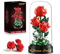 HiWEEGO Flower Bouquet Building Set with LED Light - 3.6MM Red Rose with Dust Cover Easter Gift for Kids Boys Girls Women Adults, 215PCS Flowers Botanical Collection Building Block Toy Home Decor