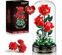 HiWEEGO Flower Bouquet Building Set with LED Light - 3.6MM Red Rose with Dust Cover Valentines Day Gift for Her Girlfriend Wife Adult, 215PCS Flowers Botanical Collection Building Block Toy Home Decor