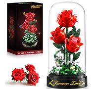 HiWEEGO Flower Bouquet Building Set with LED Light - 3.6MM Rose Building Block with Dust Cover for Mom Girls Women Adults, 219PCS Flowers Botanical Collection Toy Home Decor (Red)