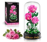 HiWEEGO Flower Bouquet Building Set with LED Light - 3.6MM Rose Building Block with Dust Cover for Mom Girls Women Adults, 219PCS Flowers Botanical Collection Toy Home Decor (Pink)