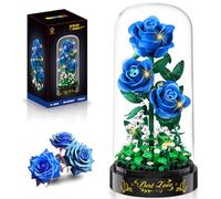HiWEEGO Flower Bouquet Building Set with LED Light - 319PCS Mini Rose Building Blocks Kit with Cover Botanical Collection for Home Decor Birthday Valentine's Day Gift for Adults Girls Women (Blue)