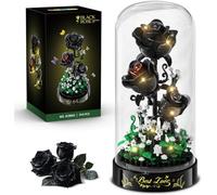 HiWEEGO Flower Bouquet Building Set with LED Lights - 310 PCS Black Rose Building Blocks Kit with Cover, Mini Bricks Flowers Botanical Collection Valentine's Day Gift for Girls Adult Women Home Decor