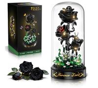 HiWEEGO Flower Building Set with LED Light - 232 PCS Black Rose Building Blocks Kit with Dust Cover, Valentine's Day Gift for Her Grilfriend Wife 3.6MM Flower Botanical Collection Block Toy Home Decor