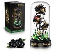 HiWEEGO Flower Building Set with LED Light & Dust Cover 232 PCS | Black Rose Building Blocks Kit, Birthday Gift for Her Grilfriend 3.6MM Flower Botanical Collection Block Toy Home Decor