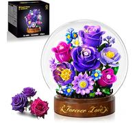 HiWEEGO Flower Building Set with LED Light & Dust Cover 418PCS | 3.6MM Mini Purple Rose Building Blocks Kit, Botanical Collection Toy Birthday Gift for Her Adult Women Grilfriend Home Decor