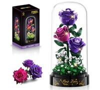 HiWEEGO Flowers Building Set with LED Light - 319 PCS Roses Bouquet with Cover Botanical Collection Building Block Toy Artificial Flower for Home Decor Christmas Birthday Gift for Adults Girl (Purple)