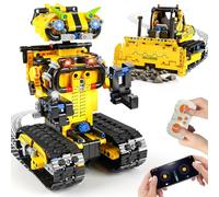 HiWEEGO Technic Remote Control Robot for Children - 730 Pieces 2-in-1 App Remote Control Kit RC Robot Bulldozer Technic Programmable Building Toy Rechargeable Gift for Boys Girls 8-12