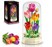 HiWEEGO Tulip Building Set with LED Light & Dust Cover for Adult | 3.6MM Artificial Flowers Botanical Collection Building Kit, Birthday Gift for Her Grilfriend Block Toy Home Decor (279 PCS)