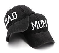 Hiwelove Mom and Dad Hats Fathers Day Mom Dad Gifts Hat Embroidered Adjustable Baseball Caps Gift for Couples Parents, Black Mom Hat and Black Dad Hat, One Size