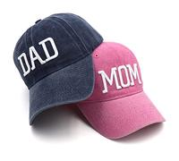 Hiwelove Mom and Dad Hats Fathers Day Mom Dad Gifts Hat Embroidered Adjustable Baseball Caps Gift for Couples Parents, Pink Mom Hat and Navy Blue Dad Hat, One Size