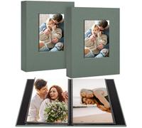 Hiwhy 2 Pack Photo Album Holds 48 Pockets with Linen Cover and Customizable Window, Fits 4x6 Photos, Archival Black Pages, Gray Green