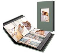 Hiwhy Photo Album Holds 300 Pockets with Linen Cover and Customizable Window, Fits 4x6 Photos, Archival Black Pages, Gray Green