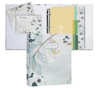Hiwhy Recipe 3 Ring Binder 8.5x9.5, Full Page 3 Ring Recipe Binder Organizer Set with 25 Slot Pages & 50 Recipe Cards & 6 Divider Pages, Recipe Book for Make Your Own Recipe Sleek Kitchen Greenery