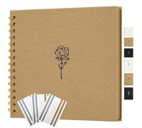 Hiwhy Scrapbook Photo Album 8" x 8" Memory Book Kraft Paper 40 Pages DIY Scrapbook Album for Wedding, Anniversary, Family, Khaki
