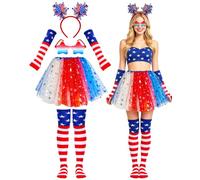 Hiwtonk 4th of July Tutu Set Patriotic Costume Women Independence Day | Red white blue tutu outfit complete set for women, patriotic costume for Independence Day, Halloween party and parade