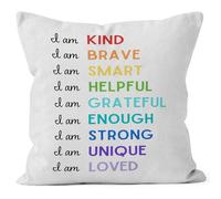 HIWX I Am Kind Brave Loved Enough Inspirational Quote Decorative Pillowcase Throw Pillow Cover, Motivational Encouragement for Sofa Bed Room Home Bohemia Decor 18 x 18 Inch Pillow Case