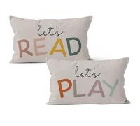 HIWX Kids Playroom Decor, Classroom Throw Pillows Cover, Let's Read Play Decorative 12 x 20 Throw Pillow Cover, Set of 2 (Gray)