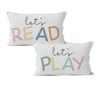 HIWX Kids Playroom Decor, Classroom Throw Pillows Cover,Let's Read Play Decorative 12 x 20 Throw Pillow Cover,Lets Play Read Kids Reading Corner Room Playroom Nursery Decor Set of 2 Pillowcase