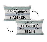 HIWX Let The Adventure Begin Welcome to Our Camper Decorative Pillowcase Throw Pillow Cover, Rustic Camper Camping Theme for Rv Sofa Bed Room Home Decor 12 x 20 Inch Reversible Pillow Case