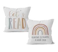 HIWX Let's Read Reading Decorative Pillowcase Classroom Throw Pillows Cover,Classroom Pillow Covers,Boho Rainbow Reading Corner Classroom Kids Room Nursery Pillow Cover Decor 18 x 18 Inch Set of 2