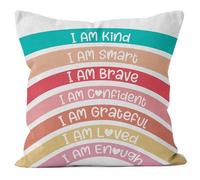 HIWX Rainbow Classroom Pillow Covers 18x18, I am Kind I am Smart I am Brave Affirmations Reversible Pillowcase Throw Pillow Cover,Boho Rainbow Art for Sofa Bed Home Girls Room Dorm Decor Pillow Case