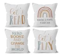 HIWX Reading Pillow Cover,Classroom Throw Pillows,Lets Play Read Classroom Decorative 18 x 18 Throw Pillow Cover,Classroom Pillows for Kids Reading Corner Room Nursery Decor Set of 4 Pillowcase