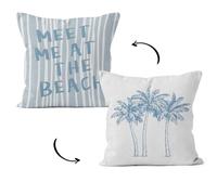 HIWX Tropical Coastal Beach Pillow Covers 18x18 Double-Sided, Coastal Beachy Room Decor Aesthetic, Palm Tree Meet Me at The Beach Decorative Pillow Covers for Couch Bed Home Bedroom Decor