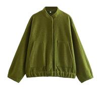 Hixiaohe Women's Oversized Wool Blend Jackets Long Sleeve Button Down Casual Bomber Jacket Outwear with Pockets, Army Green, M