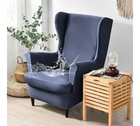 Hixingo 2 IN 1 Design Wingback Chair Covers, Splash Proof Armchair Covers Soft 2 Piece Set Stretch Chair Covers, Wing Chair Slipcover for Living Room Bedroom Hotel Furniture Protector (Navy Blue)