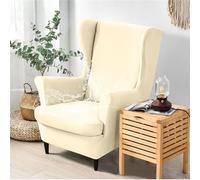 Hixingo 2 IN 1 Design Wingback Chair Covers, Splash Proof Armchair Covers Soft 2 Piece Set Stretch Chair Covers, Wing Chair Slipcover for Living Room Bedroom Hotel Furniture Protector (Beige)