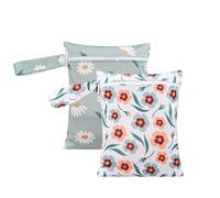 Hixingo 2 Packs Wet Bag 18 * 25cm Reusable Washable Nappy Stuff Sack, Waterproof TPU Portable Organizer Bag Sack with Zipper Pockets, for Clothes, Swimming, Travel, Beach (Pink Flowers,18x25cm)