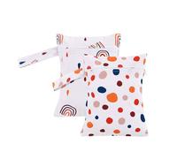 Hixingo 2 Packs Wet Bag 18 * 25cm Reusable Washable Nappy Stuff Sack, Waterproof TPU Portable Organizer Bag Sack with Zipper Pockets, for Clothes, Swimming, Travel, Beach (Polka dots,18x25cm)