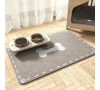 Hixingo 2 Pieces Pet Food Mat, Absorbent Quick Dry Pet Feeding Mat with Non-Slip Rubber Backed, No Stains Dog Cat Placemat Dog Bowl for Messy Drinkers Floors (Khaki,30x50cm)