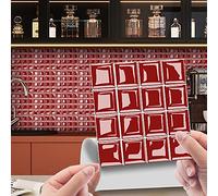 Hixingo 20 Pcs Tile Stickers for Kitchen Bathroom, Summer Waterproof PVC Peel and Stick on Tiles, 3D Mosaic Backsplash Self Adhesive Wall DIY Home Decor for Living Room (Red,7.87x7.87)