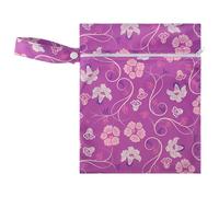 Hixingo 20x25cm Packs Wet Bag, Plant Patterns Waterproof Wet Dry Bag, Reusable Washable Nappy Stuff Sack, Portable Children's Items Dry Sack with Zipper Pockets for Travel, Beach (Purple,2pc)