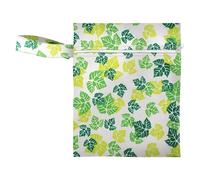 Hixingo 20x25cm Packs Wet Bag, Plant Patterns Waterproof Wet Dry Bag, Reusable Washable Nappy Stuff Sack, Portable Children's Items Dry Sack with Zipper Pockets for Travel, Beach (Green 1,2pc)