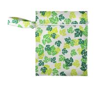 Hixingo 20x25cm Print Wet Bag, Medium Waterproof Wet Dry Bag, Reusable Nappy Stuff Sack with Zipper, Portable Children's Items Dry Sack, for Clothes,Swimming,Travel,Beach (Green Leaves,8-Pieces)