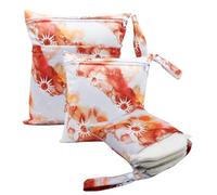 Hixingo 3 Packs Wet Bag, Reusable Washable Nappy Stuff Sack, Portable Waterproof Wet Dry Organizer Bag Sack with Zipper Pockets, for Clothes, Swimming, Travel, Beach (Brown White,3pcs)