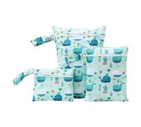 Hixingo 3 Packs Wet Bag Reusable Washable Nappy Stuff Sack, Waterproof TPU Portable Organizer Bag Sack with Zipper Pockets, for Clothes, Swimming, Travel, Beach (Whale,26x36+18x25+18x14cm)