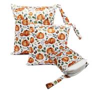 Hixingo 3-Pieces Floral Pattern Wet Bag, Large Waterproof Wet Dry Bag, Reusable Nappy Stuff Sack with Zipper, Portable Children's Items Dry Sack, for Clothes,Swimming,Travel,Beach (Pumpkins)
