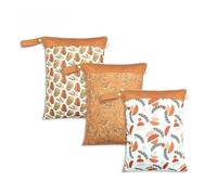 Hixingo 3-Pieces Wet Bag, Large Waterproof Wet Dry Bag, Reusable Nappy Stuff Sack with Double Zipper, Portable Children's Items Dry Sack, for Clothes,Swimming,Travel,Beach (Plants)