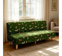 Hixingo 3D Butterfly Armless Sofa Bed Cover, Washable Couch Cover, Slipcover for Folding Sofa without Armrests, Anti-Slip, Ideal for Homes with Pets or Kids (Green 01,1 seat)