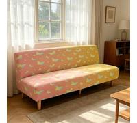 Hixingo 3D Butterfly Armless Sofa Bed Cover, Washable Couch Cover, Slipcover for Folding Sofa without Armrests, Anti-Slip, Ideal for Homes with Pets or Kids (Orange 01,2 seats)