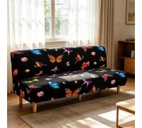 Hixingo 3D Butterfly Armless Sofa Bed Cover, Washable Couch Cover, Slipcover for Folding Sofa without Armrests, Anti-Slip, Ideal for Homes with Pets or Kids (Colorful Butterfly,3 seats)
