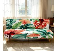 Hixingo 3D Flower Armless Sofa Bed Cover, Washable Couch Cover, Slipcover for Folding Sofa without Armrests, Anti-Slip, Ideal for Homes with Pets or Kids (Red leaves 01,3 seats)