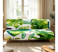 Hixingo 3D Flower Armless Sofa Bed Cover, Washable Couch Cover, Slipcover for Folding Sofa without Armrests, Anti-Slip, Ideal for Homes with Pets or Kids (Monstera deliciosa 01,2 seats)