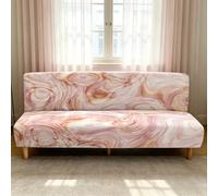 Hixingo 3D Marble Armless Sofa Bed Cover, Washable Couch Cover, Slipcover for Folding Sofa without Armrests, Anti-Slip, Ideal for Homes with Pets or Kids (Pink marble,1 seat)