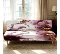 Hixingo 3D Marble Armless Sofa Bed Cover, Washable Couch Cover, Slipcover for Folding Sofa without Armrests, Anti-Slip, Ideal for Homes with Pets or Kids (Red marble,2 seats)