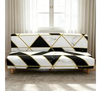 Hixingo 3D Marble Armless Sofa Bed Cover, Washable Couch Cover, Slipcover for Folding Sofa without Armrests, Anti-Slip, Ideal for Homes with Pets or Kids (Geometric,3 seats)